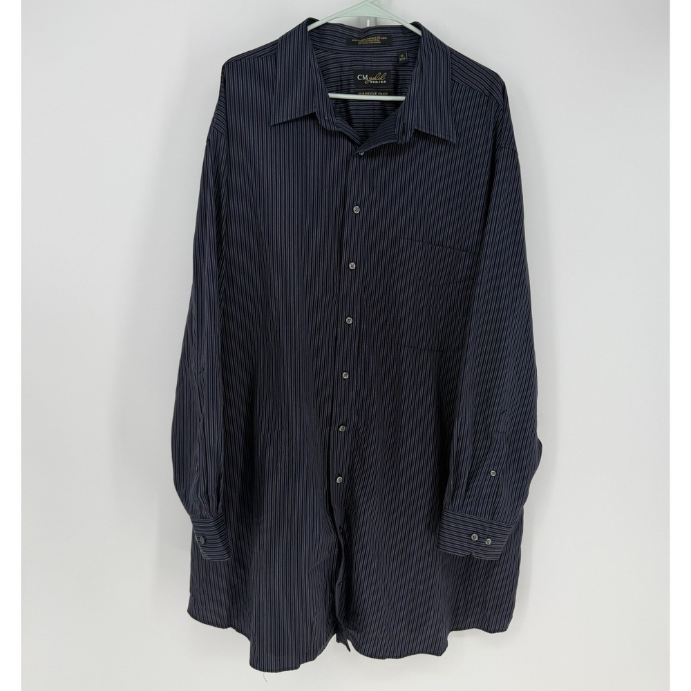 CM Gold Series Button Down Shirt Mens 20 35/36 Navy Purple Striped Wrinkle Free